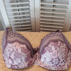 Black Bow Floral Lace Underwire Bra, Size 38 D